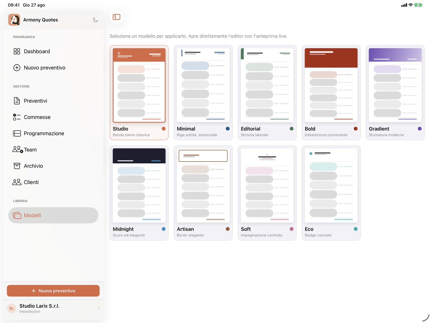 Nine design templates, plus your own — Armony Quotes